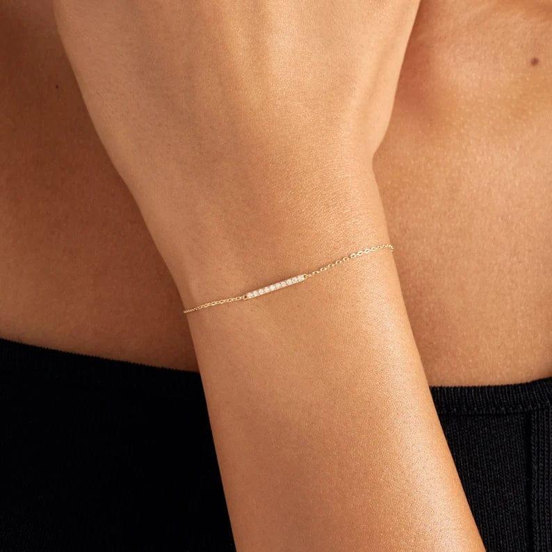 14k Gold Dainty Bar Bracelet - JBR Jeweler