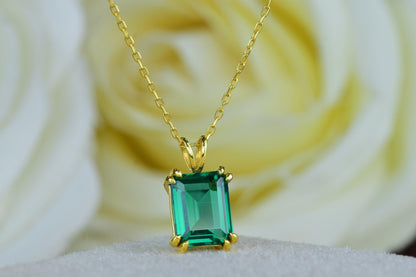 14K Gold Emerald Cut Green Gemstone May Birthstone Pendant Necklace for Gift - JBR Jeweler