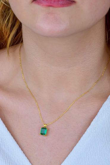 14K Gold Emerald Cut Green Gemstone May Birthstone Pendant Necklace for Gift - JBR Jeweler