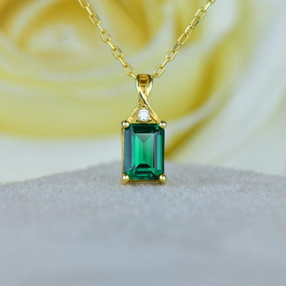 14K Gold Emerald Cut Solid Necklace Pendant Dainty Emerald Necklace Gift For Her - JBR Jeweler