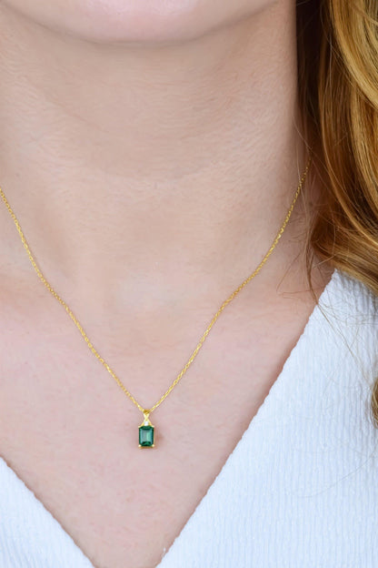 14K Gold Emerald Cut Solid Necklace Pendant Dainty Emerald Necklace Gift For Her - JBR Jeweler