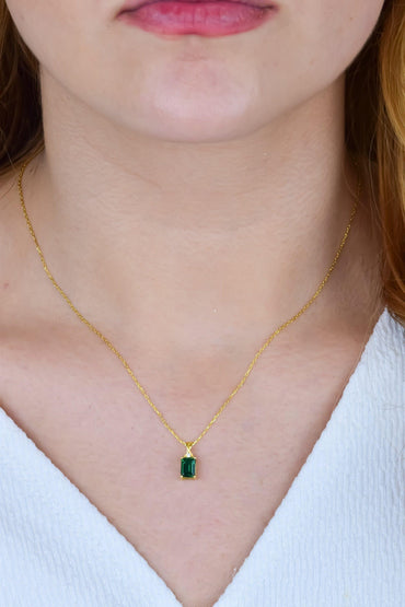 14K Gold Emerald Cut Solid Necklace Pendant Dainty Emerald Necklace Gift For Her - JBR Jeweler