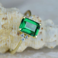 14K Gold Emerald Green Gemstone Promise Emerald Cut Birthstone Engagement Ring - JBR Jeweler