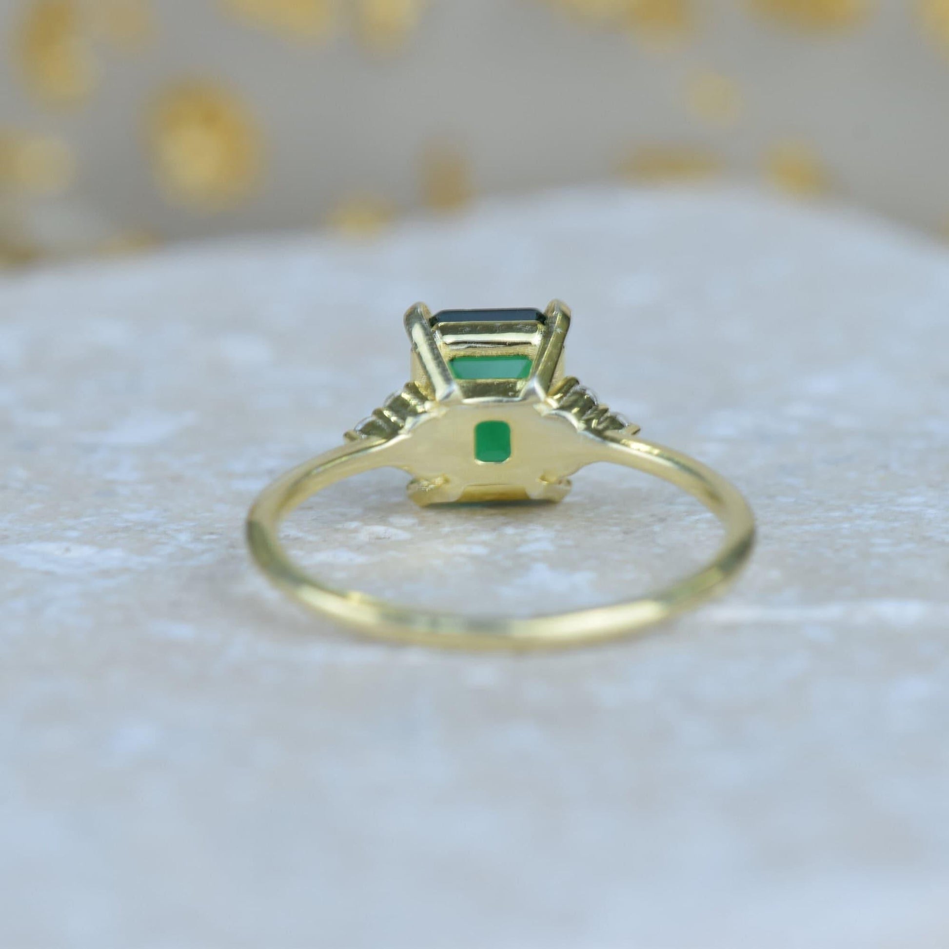 14K Gold Emerald Green Gemstone Promise Emerald Cut Birthstone Engagement Ring - JBR Jeweler