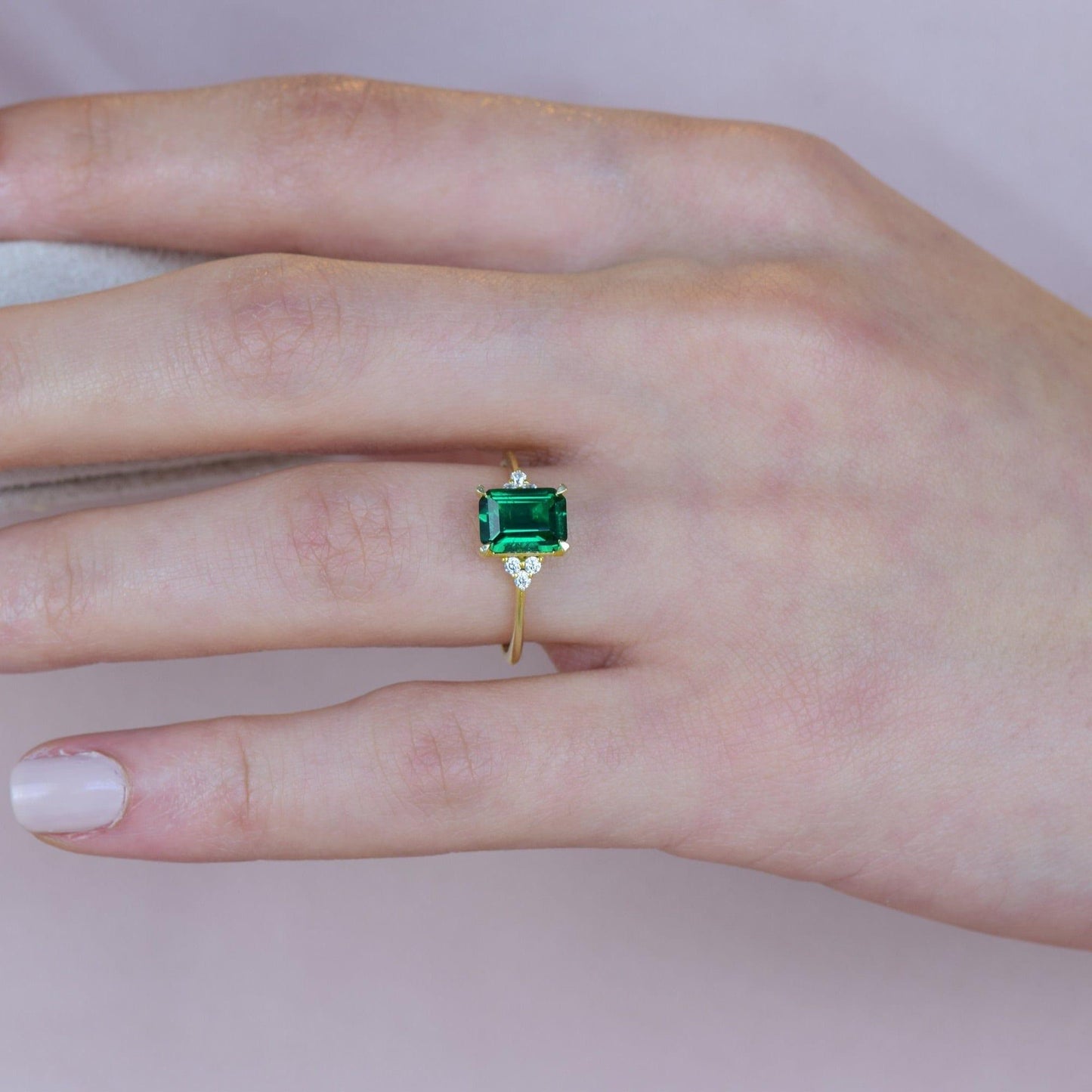 14K Gold Emerald Green Gemstone Promise Emerald Cut Birthstone Engagement Ring - JBR Jeweler