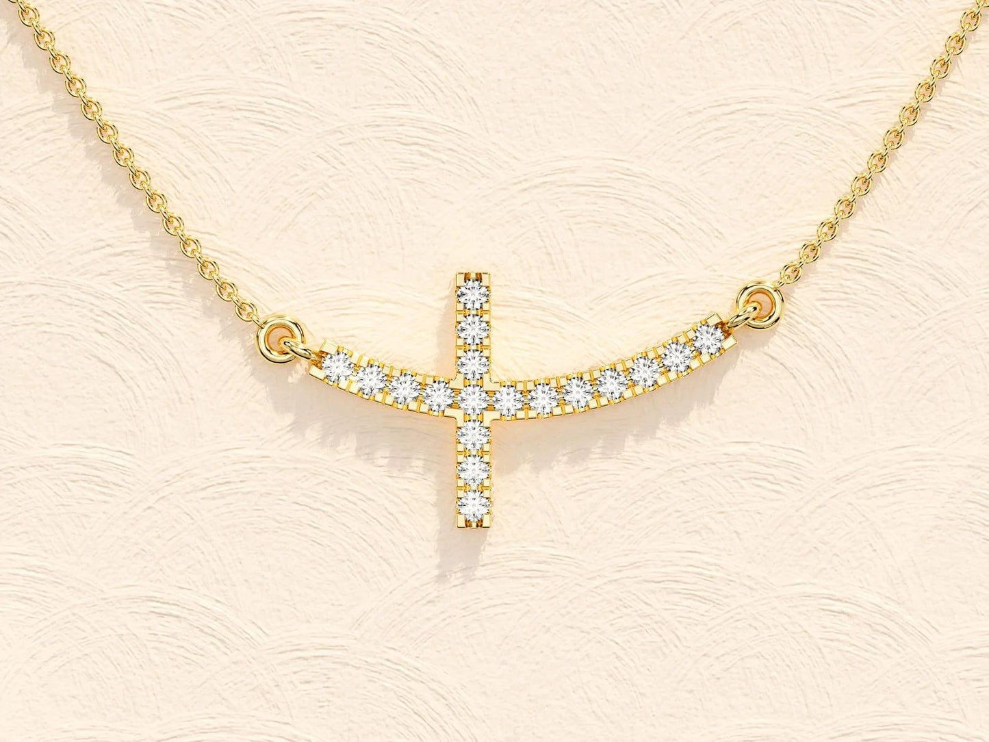 14k Gold Moissanite Diamonds Sideways Cross Necklace – JBR Jeweler