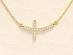 14k Gold Moissanite Diamonds Sideways Cross Necklace - JBR Jeweler