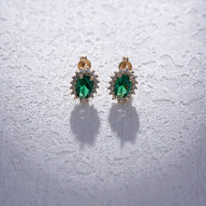 14K Gold Oval Shaped Emerald Green Gemstone Real Gold Stud Emerald Earrings - JBR Jeweler