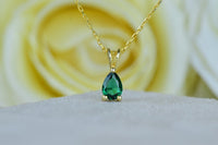 14K Gold Pear Emerald Teardrop Dainty Gemstone Wedding Necklace Gift For Her - JBR Jeweler