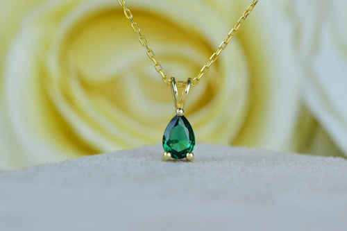 14K Gold Pear Emerald Teardrop Dainty Gemstone Wedding Necklace Gift For Her - JBR Jeweler