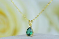 14K Gold Pear Emerald Teardrop Dainty Gemstone Wedding Necklace Gift For Her - JBR Jeweler