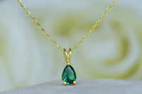 14K Gold Pear Emerald Teardrop Dainty Gemstone Wedding Necklace Gift For Her - JBR Jeweler