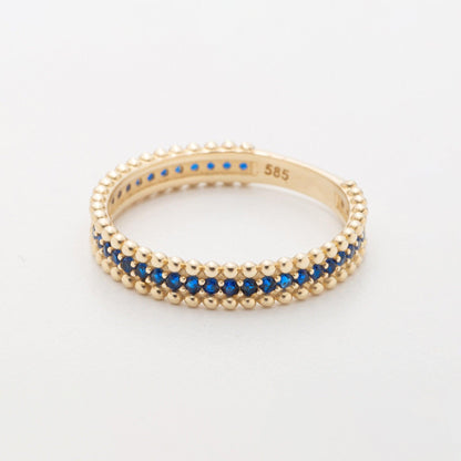 14k Gold Sapphire Eternity Band Ring Beaded Sapphire Dainty Bridal Band for Women - JBR Jeweler