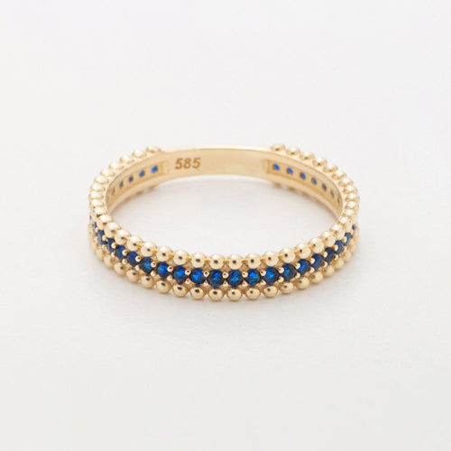14k Gold Sapphire Eternity Band Ring Beaded Sapphire Dainty Bridal Band for Women - JBR Jeweler
