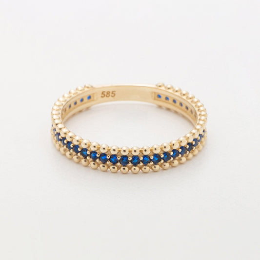 14k Gold Sapphire Eternity Band Ring Beaded Sapphire Dainty Bridal Band for Women - JBR Jeweler