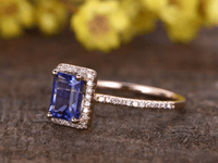 14k Rose Gold 3Ct Emerald Cut Tanzanite Halo Engagement Ring - JBR Jeweler