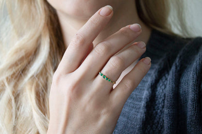 14k Solid Gold 5 Stone Emerald Round Cut Multi Stone Wedding May Birthstone Ring - JBR Jeweler