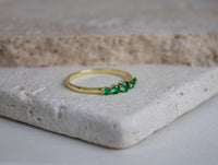 14k Solid Gold 5 Stone Emerald Round Cut Multi Stone Wedding May Birthstone Ring - JBR Jeweler