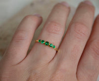 14k Solid Gold 5 Stone Emerald Round Cut Multi Stone Wedding May Birthstone Ring - JBR Jeweler