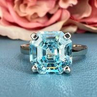 14K Solid Gold Asscher Cut Aquamarine Engagement March Birthstone Ring For Gift - JBR Jeweler