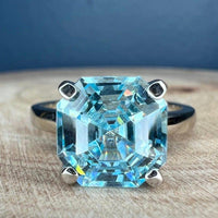 14K Solid Gold Asscher Cut Aquamarine Engagement March Birthstone Ring For Gift - JBR Jeweler