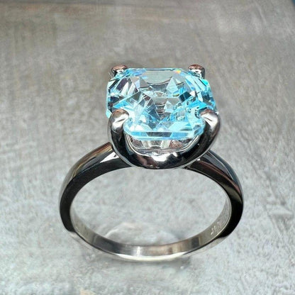 14K Solid Gold Asscher Cut Aquamarine Engagement March Birthstone Ring For Gift - JBR Jeweler