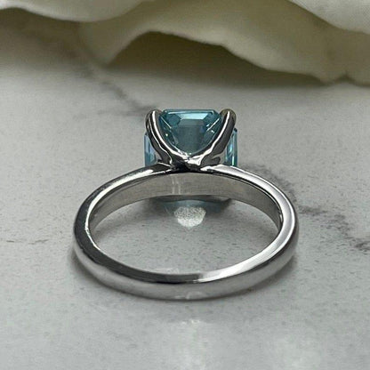 14K Solid Gold Asscher Cut Aquamarine Engagement March Birthstone Ring For Gift - JBR Jeweler