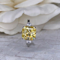 14K Solid Gold Asscher Cut Yellow Topaz Gemstone Three Stone Ring - JBR Jeweler