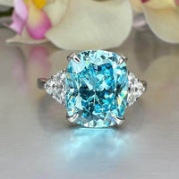 14K Solid Gold Cushion Cut Aquamarine Engagement March Birthstone Ring - JBR Jeweler