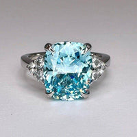 14K Solid Gold Cushion Cut Aquamarine Engagement March Birthstone Ring - JBR Jeweler