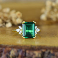 14K Solid Gold Emerald Cut Engagement Green Promise May Birthstone Ring For Gift - JBR Jeweler