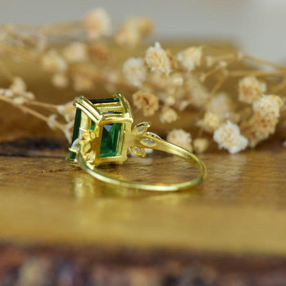 14K Solid Gold Emerald Cut Engagement Green Promise May Birthstone Ring For Gift - JBR Jeweler