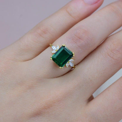 14K Solid Gold Emerald Cut Engagement Green Promise May Birthstone Ring For Gift - JBR Jeweler