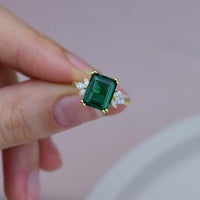 14K Solid Gold Emerald Cut Engagement Green Promise May Birthstone Ring For Gift - JBR Jeweler