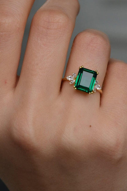 14K Solid Gold Emerald Cut Engagement Green Promise May Birthstone Ring For Gift - JBR Jeweler