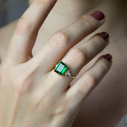 14K Solid Gold Emerald Cut Engagement Green Promise May Birthstone Ring For Gift - JBR Jeweler