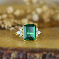 14K Solid Gold Emerald Cut Engagement Green Promise May Birthstone Ring For Gift - JBR Jeweler