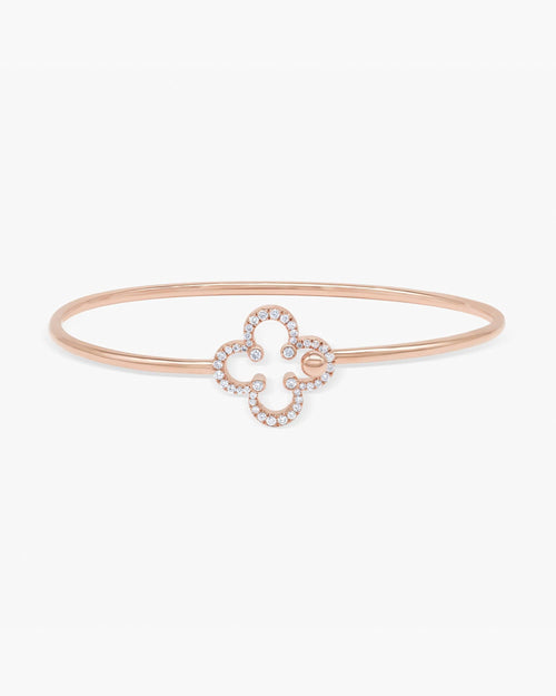 14k Solid Gold Lab Grown Diamond Clover Flexible Bangle Bracelet - JBR Jeweler