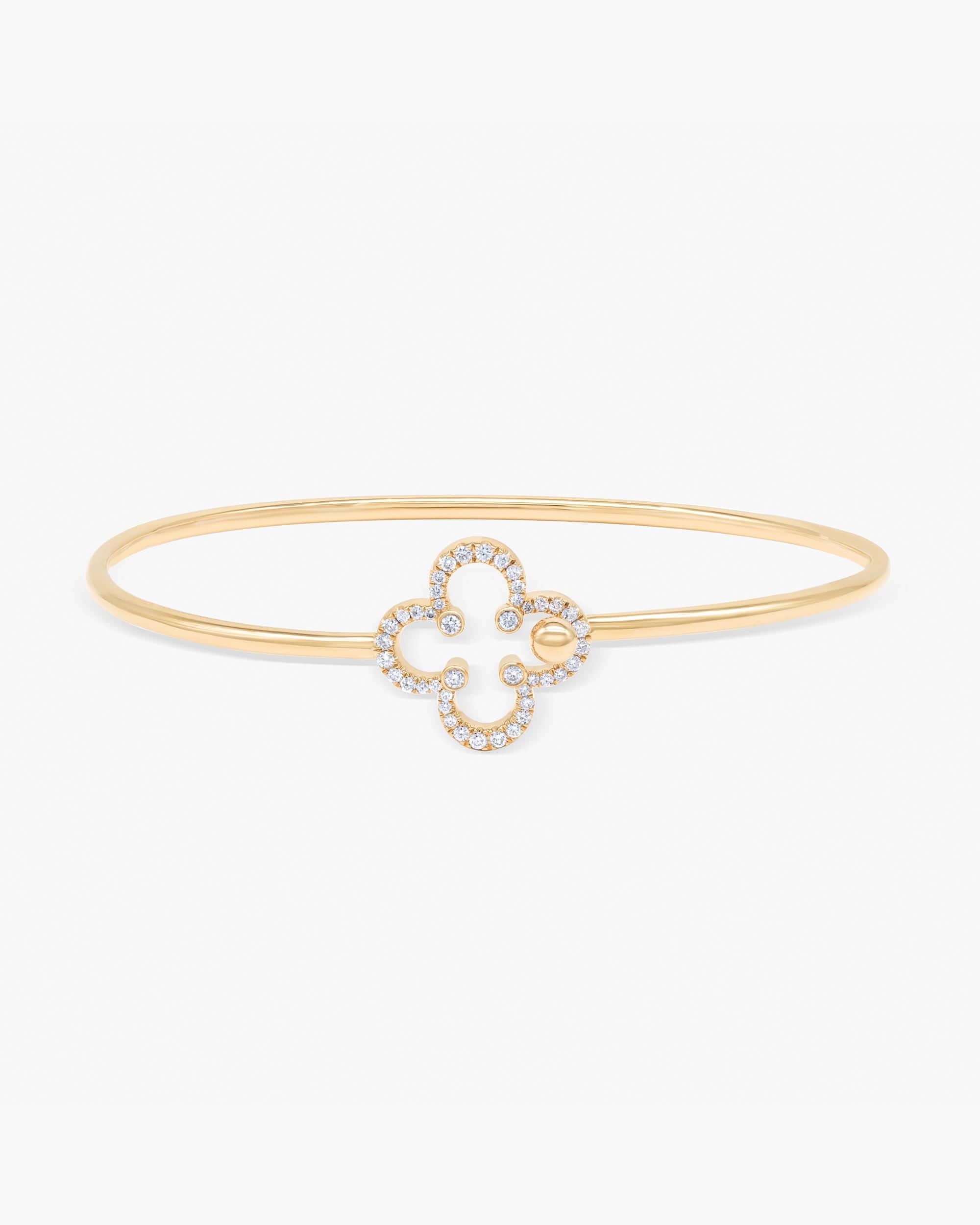 14k Solid Gold Lab Grown Diamond Clover Flexible Bangle Bracelet - JBR Jeweler