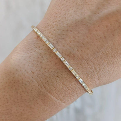 14k Solid Gold Lab Grown Diamond Tennis Bangle Bracelet - JBR Jeweler