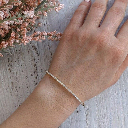 14k Solid Gold Lab Grown Diamond Tennis Bangle Bracelet - JBR Jeweler