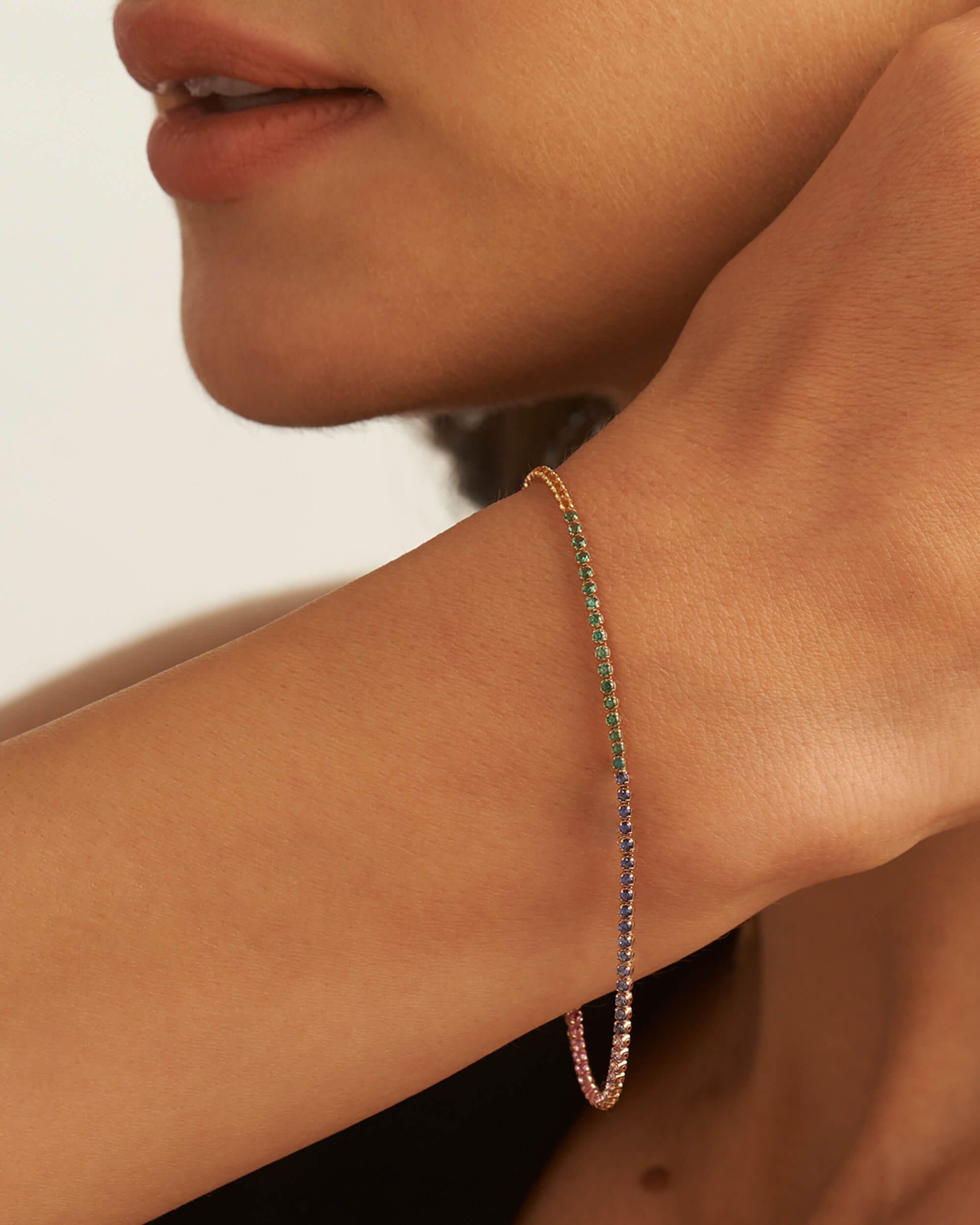 14k Solid Gold Lab Grown Diamond Tennis Beaded Bangle Bracelet - JBR Jeweler