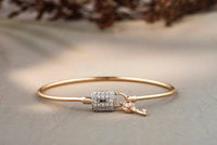 14k Solid Gold Lock and Key Charm Bangle Bracelet - JBR Jeweler