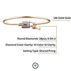 14k Solid Gold Lock and Key Charm Bangle Bracelet - JBR Jeweler