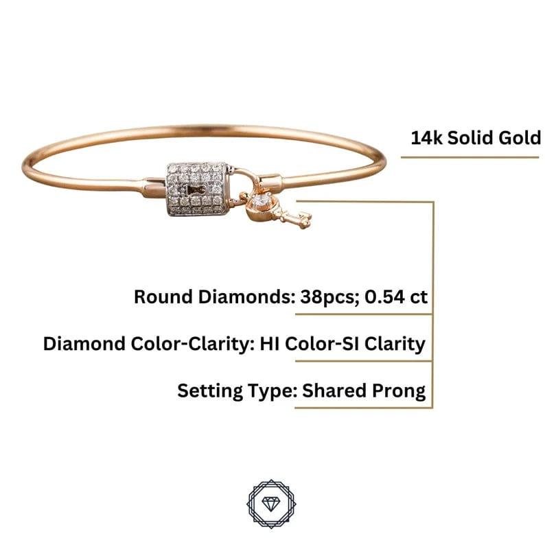 14k Solid Gold Lock and Key Charm Bangle Bracelet - JBR Jeweler