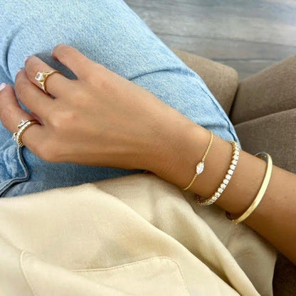 14k Solid Gold Marquise Lab Grown Diamond Dainty Bracelet - JBR Jeweler