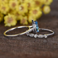 14K Solid Gold Marquise Natural Swiss Blue Topaz Gemstone Wedding Ring - JBR Jeweler