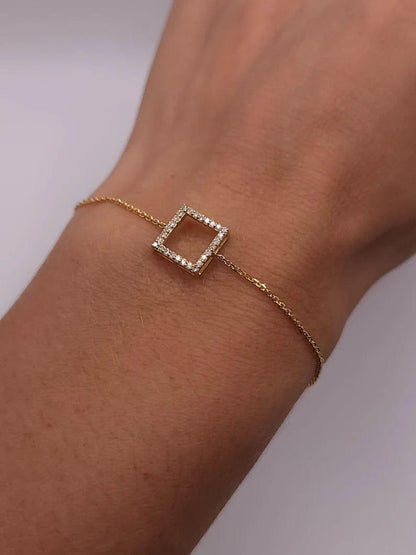 14k Solid Gold Open Square Dainty Bracelet - JBR Jeweler