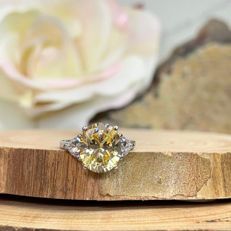 14K Solid Gold Oval Cut Canary Yellow Topaz Gemstone Ring - JBR Jeweler