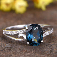 14K Solid Gold Oval Cut London Blue Topaz Ring - JBR Jeweler